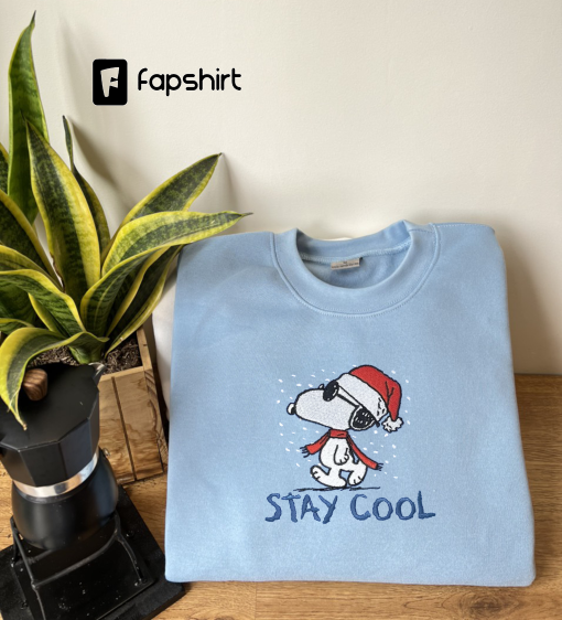 Stay cool embroidered sweatshirt, Christmas snoopy sweatshirt, crewneck sweatshirt, custom snoopy Christmas sweatshirt, Christmas sweater