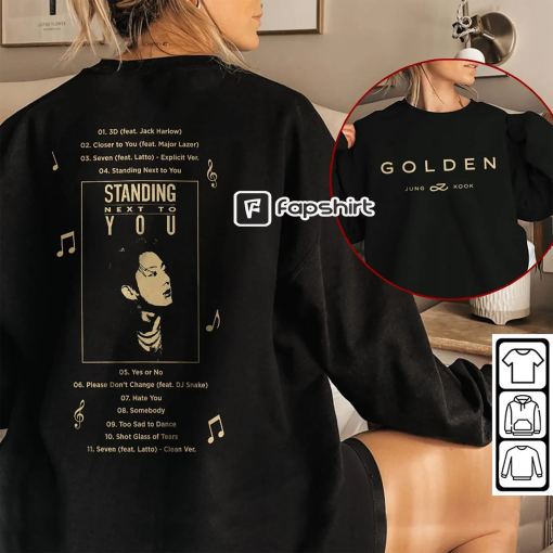 BTS Jungkook Kpop Sweatshirt, Double Side Golden Album Tee v0, Bangtan JK Shirt, Vintage Retro Unisex Merch Hoodie Bootleg