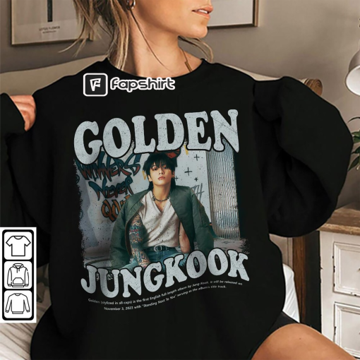 BTS Jungkook Kpop Sweatshirt, Golden Album Tee v4, Bangtan Jung Kook JK Shirt, Vintage Retro Unisex Merch Hoodie Bootleg