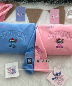 Stitch And Angel Couple Christmas Sweatshirt, Stitch…