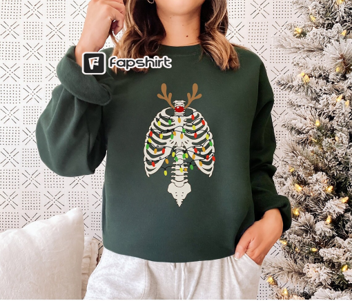 Radiology Christmas Sweatshirt Funny RAD Dancing Skeleton Crewneck Whimsigoth Christmas Tree Goth Crewneck X-Ray Radiologist Christmas Gift