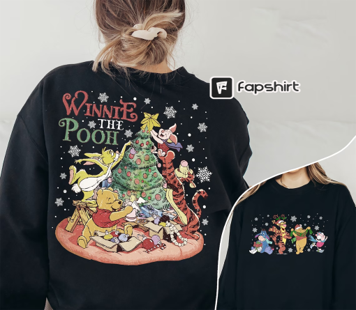 Winnie The Pooh Christmas Tree Sweatshirt, The Most Wonderful Time Of The Year Winnie The Pooh Christmas Lights Sweatshirt, Disneyland Xmas