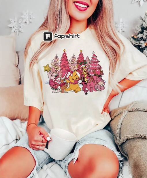 Vintage Winnie The Pooh Christmas Pink Tree Sweatshirt, Retro Winnie Pooh and Friends Christmas shirt, Cute Christmas shirt, Christmas Gift