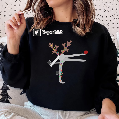 Christmas Reindeer Speculum Nurse Sweatshirt, Funny OBGYN Nurse Sweatshirt, Christmas L&D Nurse Gift, Midwife Obstetrics Doula Sweatshirt