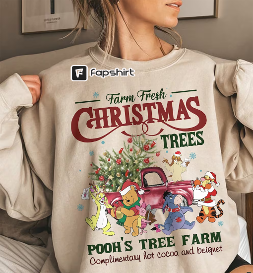 Vintage Disney Pooh Farm Fresh Sweatshirt, Pooh’s Tree Farm, Winnie The Pooh Christmas Sweatshirt, Christmas Disney Family, Christmas Gift