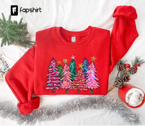 Pink Tree Christmas Sweater, Christmas Sweater, Christmas Crewneck, Christmas Tree Sweatshirt, Holiday Sweaters for Women, Winter Sweatshirt