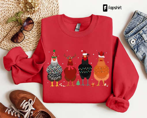 Cute Christmas Chickens Sweatshirt, Christmas Farm Animal Sweatshirt, Chickens Lover Sweater, Funny Holiday Sweater, Christmas Chickens Gift