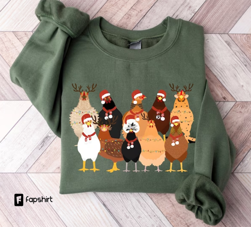 Chicken Christmas Shirt, Chicken Christmas Sweatshirt, Chicken Shirt, Farm Animal Shirt, Funny Christmas Shirt, Chicken Christmas Crewneck