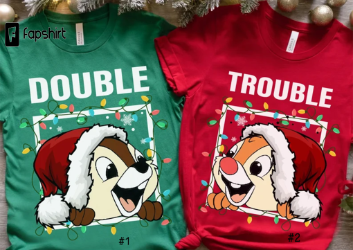 Disney Couples Chip n Dale Double Trouble Christmas Light T-Shirt, Mickey Very Merry Xmas Party Sweatshirt, Disneyland Vacation Holiday Gift