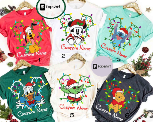 Personalized Disney Mickey and Friends Christmas Family Matching T-shirt, Custom All Characters Disneyland Xmas Tee, Mickey Very Merry Xmas