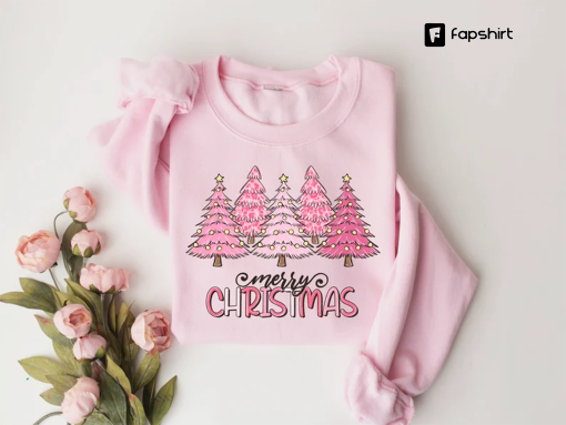 Pink Tree Christmas Sweater, Christmas Sweater, Christmas Crewneck, Christmas Tree Sweatshirt, Holiday Sweaters for Women, Winter Sweatshirt