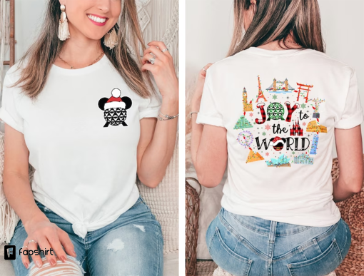 Disney Christmas Joy to the world shirt, Two sided Epcot world tour Christmas Family Trip shirt, Mickey’s very merry Xmas party 2023 shirt