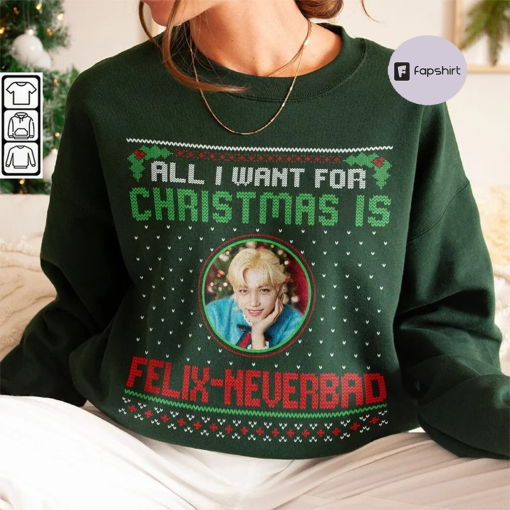 Stray Kids Felix Ugly Christmas Kpop Sweater, Santa Claus Sweatshirt, Christmas Pattern Hoodie, Xmas Gift Tee Shirt