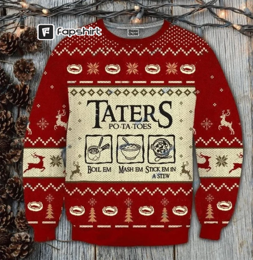 Taters Potatoes Red Ugly Christmas Sweater, Xmas Sweater, Ugly Sweater 2023, Personalized Christmas Sweater, Merry Christmas Sweater 2023