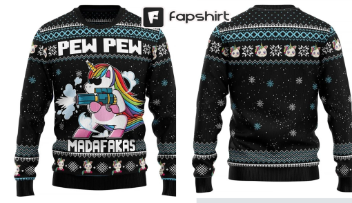 Unicorn Pew Pew Ugly Christmas Sweater, Pew Pew Sweater, Xmas Sweater, Christmas Gift Sweatshirt, Unisex Sweater Gift, Ugly Sweater