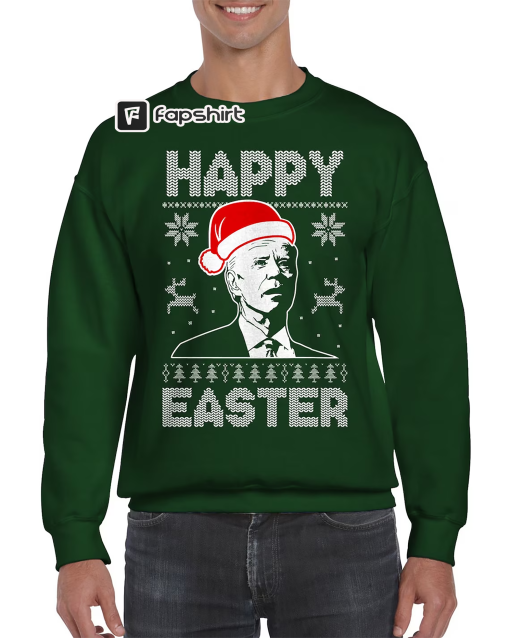 Happy Easter Funny Confused Joe Biden Ugly Christmas Sweater Happy Holidays Hilarious Political Santa Claus Crewneck Sweater