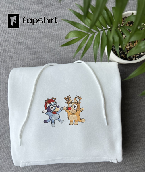 Blue Cartoon Dog Christmas Embroidery, Happy Family Christmas Embroidery, Blue Dog Christmas Machine Embroidery