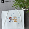 Blue Cartoon Dog with Christmas Tree Embroidery, Happy Family Christmas Embroidery, Blue Dog Christmas Machine Embroidery