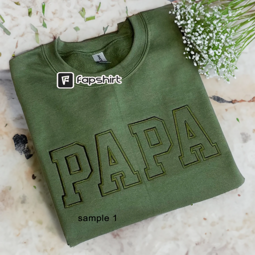 EMBROIDERED Neutral Papa Sweatshirt, Dad Shirt with Kids Names, Varsity Letter Hoodie, Christmas Gift for Dad