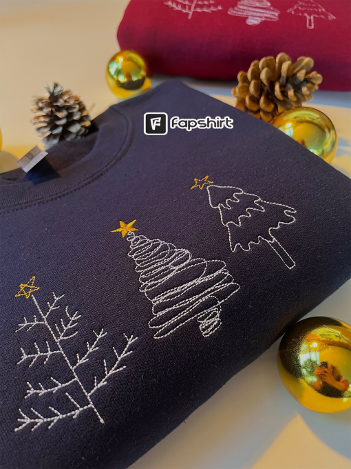 Christmas Trees Embroidered Sweatshirt