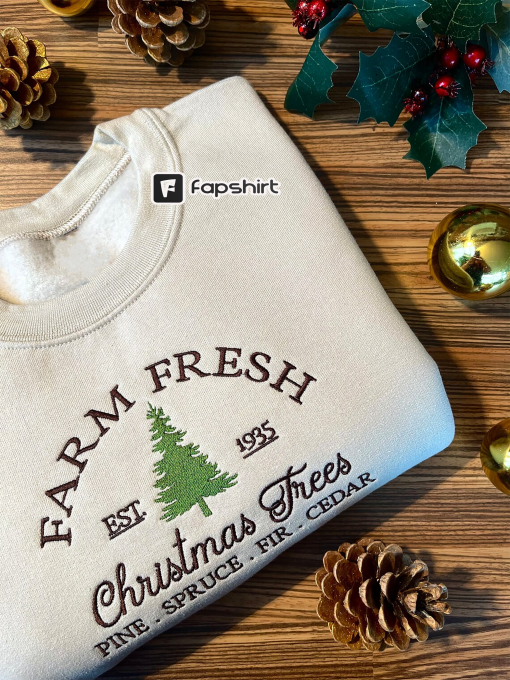 Farm Fresh Christmas Trees Embroidered Sweatshirt