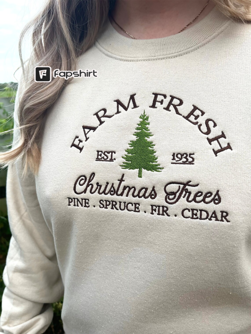 Farm Fresh Christmas Trees Embroidered Sweatshirt