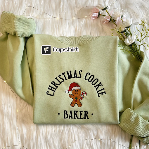 Embroidered Christmas Cookie Baker Gingerbread Sweatshirt | Embroidered Christmas Hoodie | Funny Christmas Sweatshirt | Crew Neck Sweatshirt