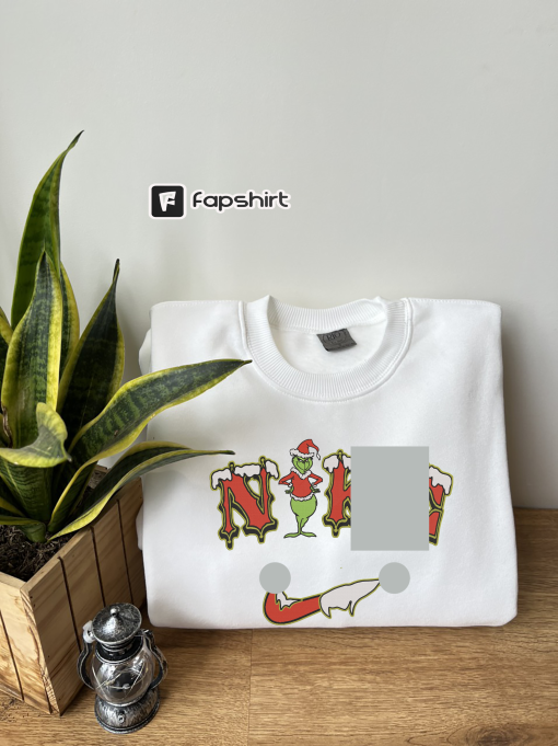 Gri.n.ch Embroidered Sweatshirt, Christmas Embroidery Sweatshirt, Christmas Crewneck, Christmas Sweatshirt