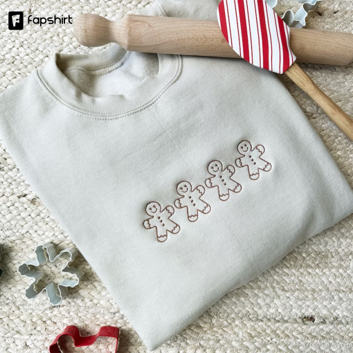 Gingerbread Men Embroidered Sweatshirt | Baking Crewneck with Embroidered Gingerbread Men | Gift for Baker | Traditional Christmas Crewneck