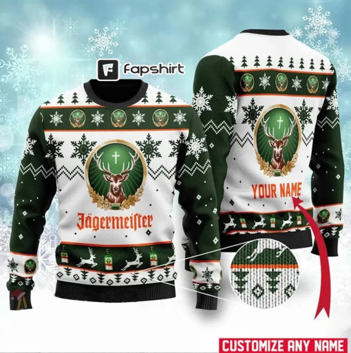 Personalized Jagermeister Ugly Christmas Sweater, Custom Ugly Knitted Christmas Sweater, Christmas 3D Print Ugly Sweater, Christmas Gifts