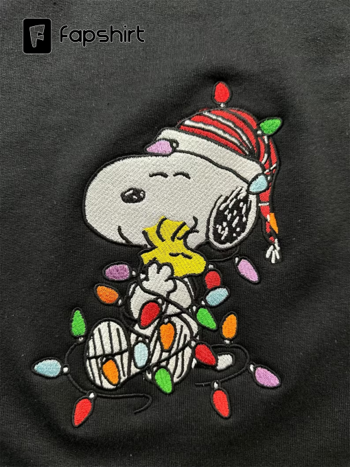 Snoopy Inspired Christmas with Christmas Lights Embroidered Sweatshirt/Hoodie Crewneck Winter Dog