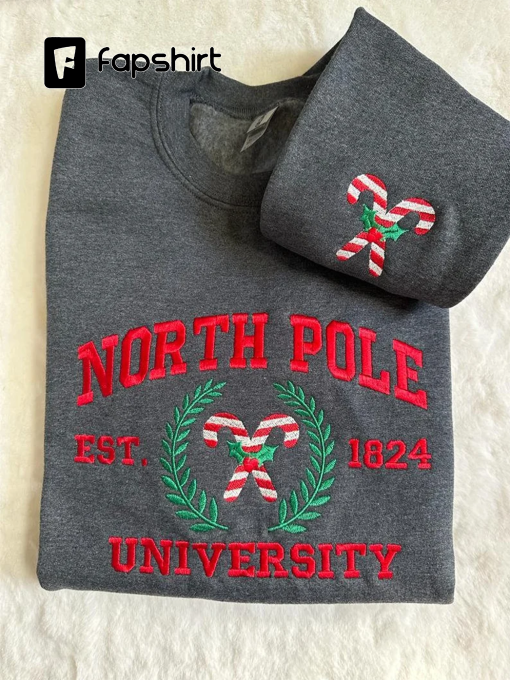 Christmas Embroidery, North Pole University Embroidered Sweatshirt, Christmas Gift, Christmas Embroidered Hoodie, Christmas Candy Sweater