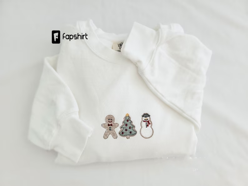 Embroidered Christmas Sweatshirt-Embroidered Christmas Cookie Sweatshirt-Christmas-Gingerbread Cookie-Minimalist-Custom-Christmas Gift