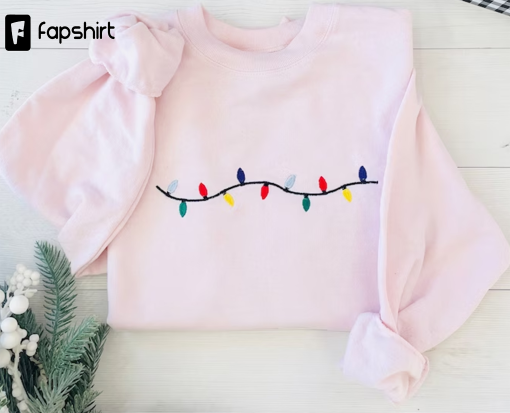 Christmas Lights Sweatshirt, Christmas Embroidered Sweatshirt, Christmas Sweatshirt, Embroidered Christmas Sweatshirt, Festive Sweatshirt