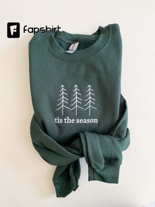 Tis The Season Christmas Tree Sweatshirt — Embroidered, Christmas Sweater