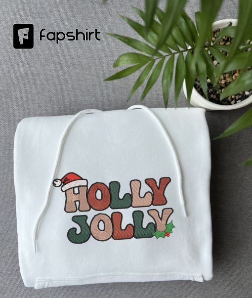 Holly Jolly Retro Embroidered Crewneck Sweatshirt or T-shirt, Christmas Colorful Winter Vintage Wash Tee, Secret Santa Gift