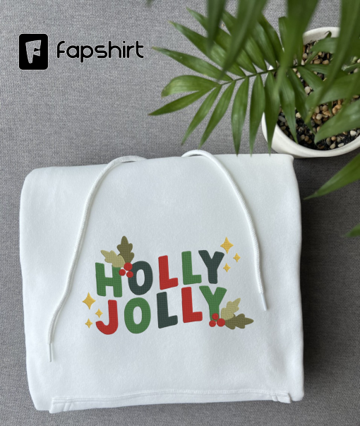 Holly Jolly Retro Embroidered Crewneck Sweatshirt or T-shirt, Christmas Colorful Winter Vintage Wash Tee, Secret Santa Gift