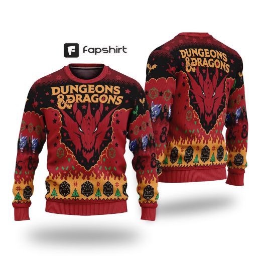 Dungeons & Dragons Seven Dice A-Rolling Ugly Christmas Sweater, BG3 Ugly Christmas Sweater, Game Sweater