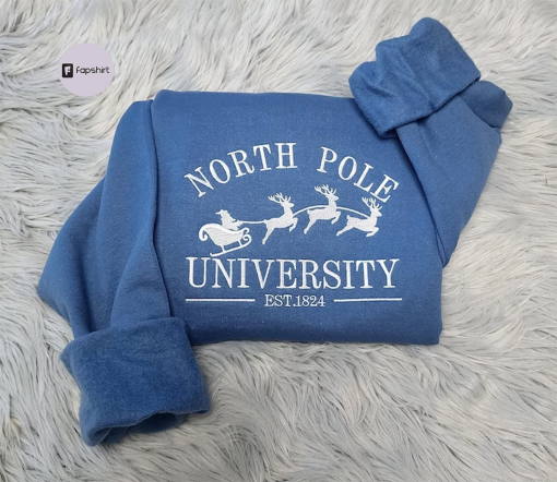 Embroidered Christmas North Pole University Sweatshirt – North Pole Santa Unisex Crewneck Sweatshirt or Hooded Sweatshirt