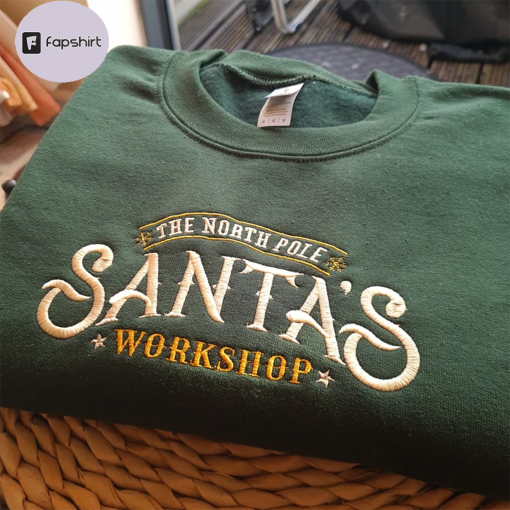 Santa Workshop Christmas Embroidered Sweatshirt, Christmas Jumper, Christmas Gift, North Pole Sweatshirt, Christmas Sweatshirt, Santa Jumper