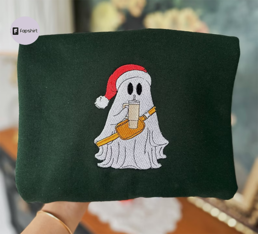 Christmas Embroidered Unisex Crewneck, Christmas Gift, Christmas Sweatshirt, Christmas Ghost, Ghost Santa, Holiday Gift, Xmas Gift