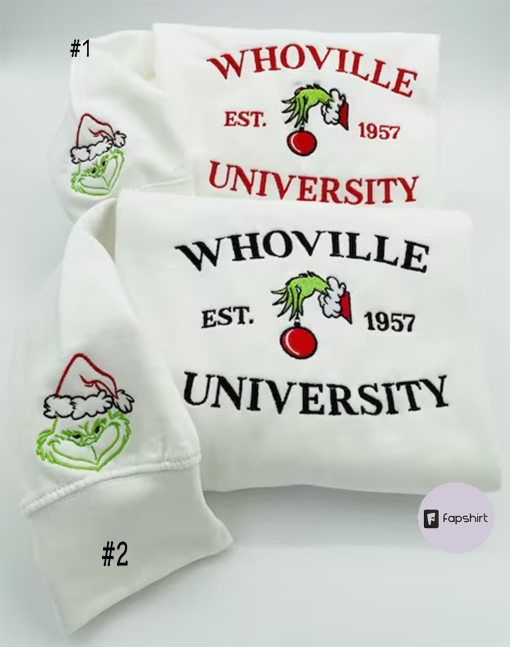 Christmas Sweatshirt, Whoville University Embroidered Sweatshirt, Christmas Embroidery Sweatshirt, Christmas Crewneck, Cute Sleeve