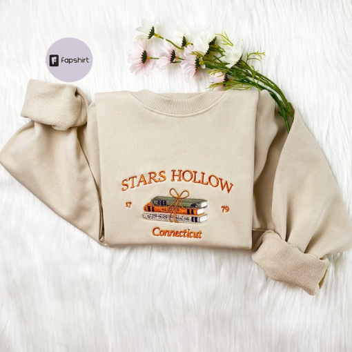 Stars Hollow Connecticut Embroidered Sweatshirt | Connecticut Book Embroidered Hoodie | Stars Hollow Book Sweater | Crew Neck Sweatshirt