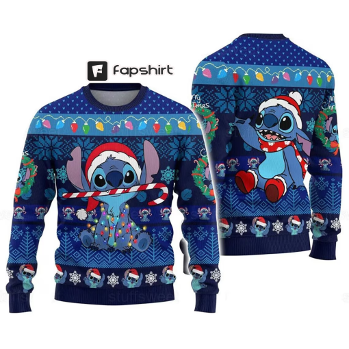 Stitch Ugly Christmas Sweater, Santa Stitch Ugly Sweater Knitted, Stitch Lovers Christmas Ugly Sweater, Stitch 3D Sweater