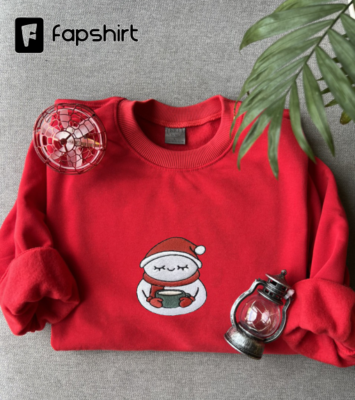 Santa Snowman Sweatshirt — Embroidered, Hot Cocoa, Christmas Sweatshirt