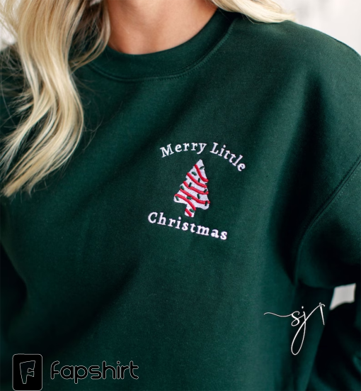 Merry Little Christmas Tree Debbie Cakes Green Gildan Tree Cake Crewneck Sweatshirt, Winter Secret Santa Gift