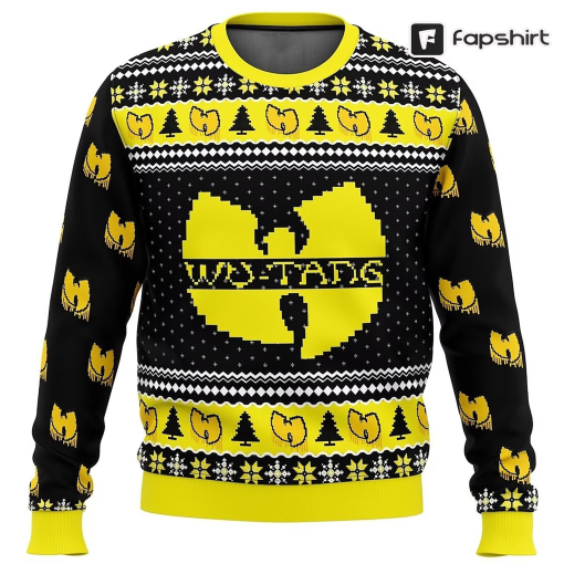 Wu Tang Clan Logo Snowflakes Yellow Black White Ugly Christmas Sweater, Wu-Tang Clan Logo Sweater, Wu-Tang Clan Ugly Christmas Sweater