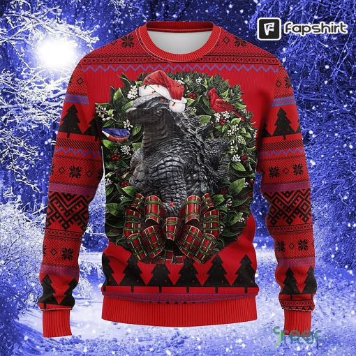 Godzilla Noel Mc Thanksgiving Ugly Christmas Sweater, Godzilla Sweatshirt, Movie All Over Print Sweater, Godzilla Fan Gift, Christmas Gift