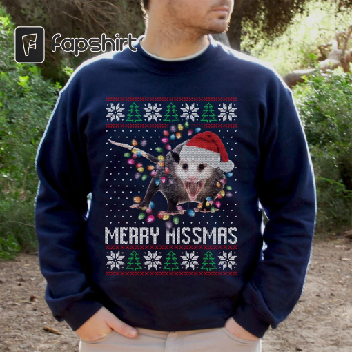 Ugly Christmas Sweater Funny Animals Screaming Possum Sweatshirt, Merry Hissmas Opossum Christmas Sweater Funny, Ugly Xmas Sweater Party