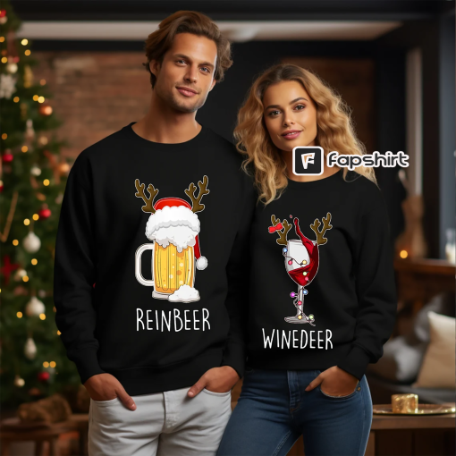 Winedeer Reinbeer Sweatshirts, Funny Couple Christmas Shirts, Christmas Sweatshirt, Couples Sweaters, Reindeer Sweatshirt, Matching Sweaters